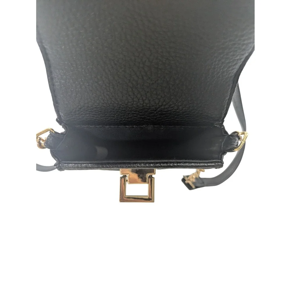 Chic Leopard Flap Mini Crossbody Phone Bag Black Faux Leather Gold Hardware